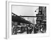New York Street Scene, with Pedestrians Passing Pawn Shop with Elevated Sixth Ave. Subway Line-null-Framed Photographic Print