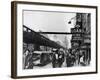 New York Street Scene, with Pedestrians Passing Pawn Shop with Elevated Sixth Ave. Subway Line-null-Framed Photographic Print