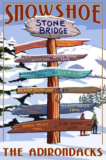 New York - the Adirondacks - Stone Bridge Snowshoe Signpost