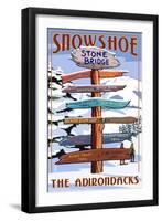 New York - the Adirondacks - Stone Bridge Snowshoe Signpost-Lantern Press-Framed Art Print