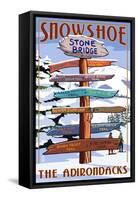 New York - the Adirondacks - Stone Bridge Snowshoe Signpost-Lantern Press-Framed Stretched Canvas