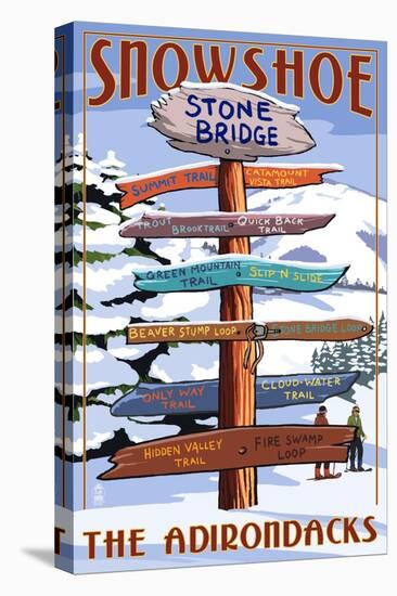 New York - the Adirondacks - Stone Bridge Snowshoe Signpost-Lantern Press-Stretched Canvas