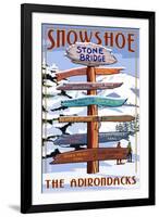 New York - the Adirondacks - Stone Bridge Snowshoe Signpost-Lantern Press-Framed Art Print