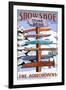 New York - the Adirondacks - Stone Bridge Snowshoe Signpost-Lantern Press-Framed Art Print