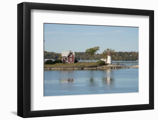 New York, Thousand Islands. Home with lighthouse on tiny island.-Cindy Miller Hopkins-Framed Photographic Print