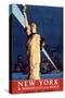 New York Travel By Train Statue of Liberty Vintage Travel Poster-null-Stretched Canvas