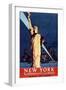 New York Travel By Train Statue of Liberty Vintage Travel Poster-null-Framed Art Print