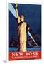 New York Travel By Train Statue of Liberty Vintage Travel Poster-null-Framed Art Print