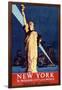 New York Travel By Train Statue of Liberty Vintage Travel Poster-null-Framed Art Print