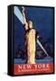 New York Travel By Train Statue of Liberty Vintage Travel Poster-null-Framed Stretched Canvas