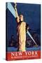 New York Travel By Train Statue of Liberty Vintage Travel Poster-null-Stretched Canvas