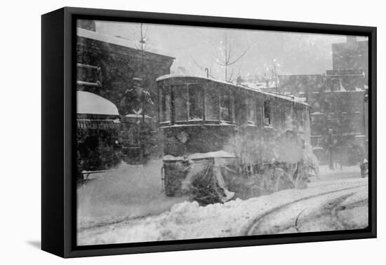 New York Trolley Car Makes its Way During the Blizzard of 1922-null-Framed Stretched Canvas