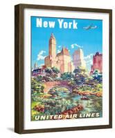 New York - United Air Lines - Gapstow Bridge at Central Park South Pond, Manhattan-Joseph Feher-Framed Giclee Print