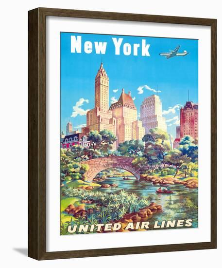 New York - United Air Lines - Gapstow Bridge at Central Park South Pond, Manhattan-Joseph Feher-Framed Giclee Print