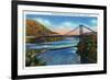 New York - US Route 9W View of Bear Mountain Hudson River Bridge-Lantern Press-Framed Premium Giclee Print