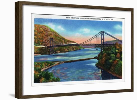 New York - US Route 9W View of Bear Mountain Hudson River Bridge-Lantern Press-Framed Art Print