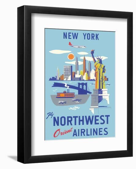 New York, USA, Manhattan, Fly Northwest Orient Airlines-null-Framed Art Print