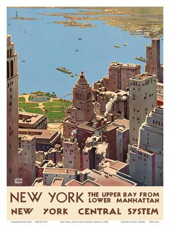 NEW YORK THE UPPER BAY FROM LOWER MANHATTAN TRAVEL USA VINTAGE POSTER REPRO 