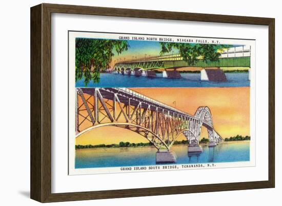 New York - View of Grand Island North and South Bridges-Lantern Press-Framed Art Print
