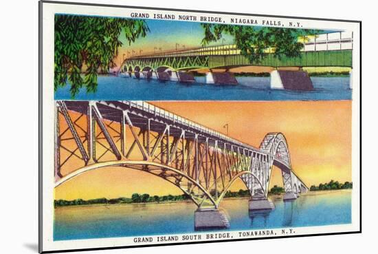 New York - View of Grand Island North and South Bridges-Lantern Press-Mounted Art Print