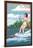 New York - Water Skier and Lake-Lantern Press-Framed Art Print