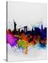 New York Watercolor Skyline 1-NaxArt-Stretched Canvas