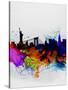 New York Watercolor Skyline 1-NaxArt-Stretched Canvas