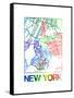 New York Watercolor Street Map-NaxArt-Framed Stretched Canvas