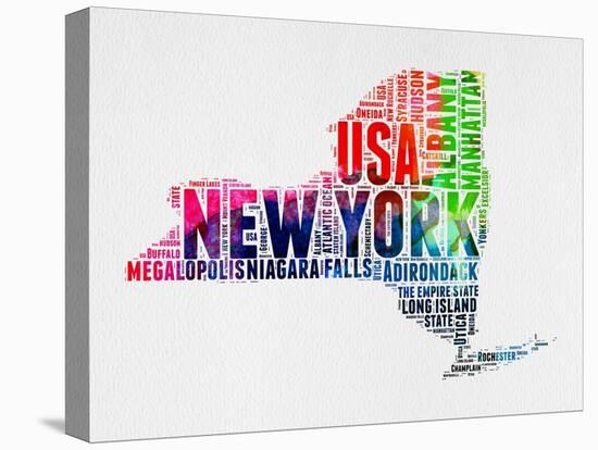 New York Watercolor Word Cloud-NaxArt-Stretched Canvas