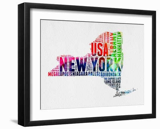 New York Watercolor Word Cloud-NaxArt-Framed Art Print