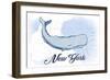 New York - Whale - Blue - Coastal Icon-Lantern Press-Framed Art Print