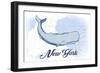 New York - Whale - Blue - Coastal Icon-Lantern Press-Framed Art Print