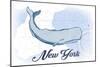 New York - Whale - Blue - Coastal Icon-Lantern Press-Mounted Art Print