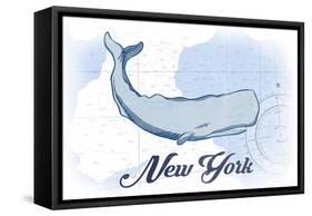 New York - Whale - Blue - Coastal Icon-Lantern Press-Framed Stretched Canvas