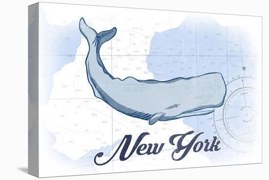 New York - Whale - Blue - Coastal Icon-Lantern Press-Stretched Canvas