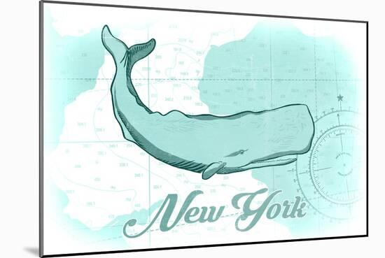 New York - Whale - Teal - Coastal Icon-Lantern Press-Mounted Art Print