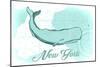 New York - Whale - Teal - Coastal Icon-Lantern Press-Mounted Art Print