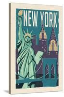 New York - Woodblock-Lantern Press-Stretched Canvas