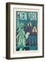 New York - Woodblock-Lantern Press-Framed Art Print