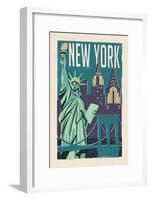 New York - Woodblock-Lantern Press-Framed Art Print