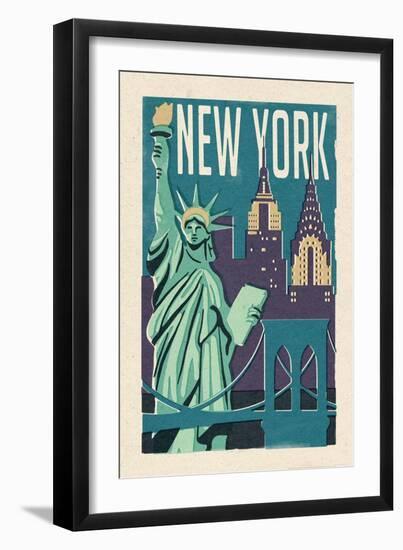 New York - Woodblock-Lantern Press-Framed Art Print