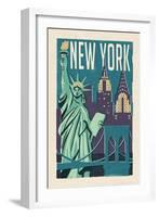 New York - Woodblock-Lantern Press-Framed Art Print