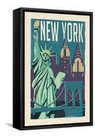 New York - Woodblock-Lantern Press-Framed Stretched Canvas