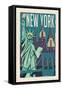 New York - Woodblock-Lantern Press-Framed Stretched Canvas