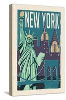 New York - Woodblock-Lantern Press-Stretched Canvas