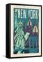 New York - Woodblock-Lantern Press-Framed Stretched Canvas