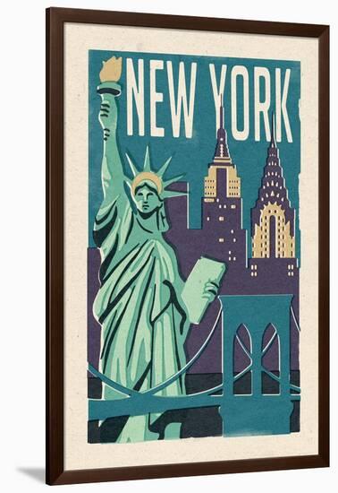 New York - Woodblock-Lantern Press-Framed Art Print