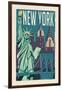 New York - Woodblock-Lantern Press-Framed Art Print