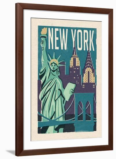 New York - Woodblock-Lantern Press-Framed Art Print