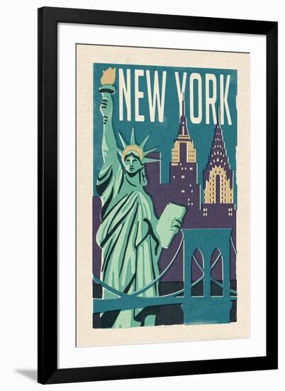 New York - Woodblock-Lantern Press-Framed Art Print